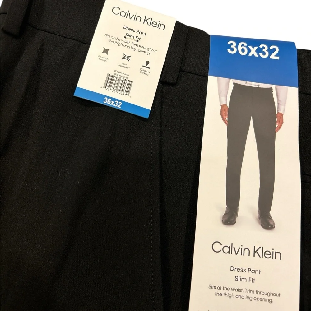 Calvin Klein Mens Slim Fit Dress Pants Black 36x32 Four-Way Stretch 1882280